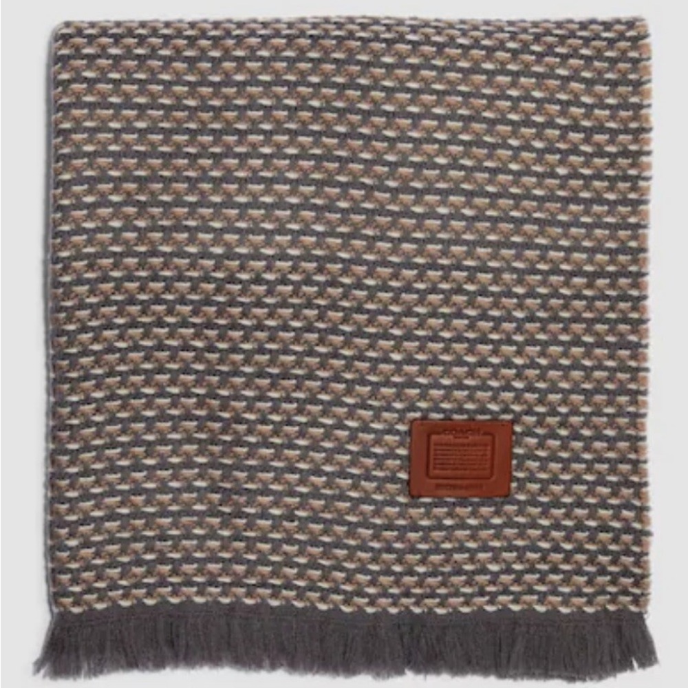 NWT Coach 100% Wool Large Blanket Scarf Grey/Birch Color Blend